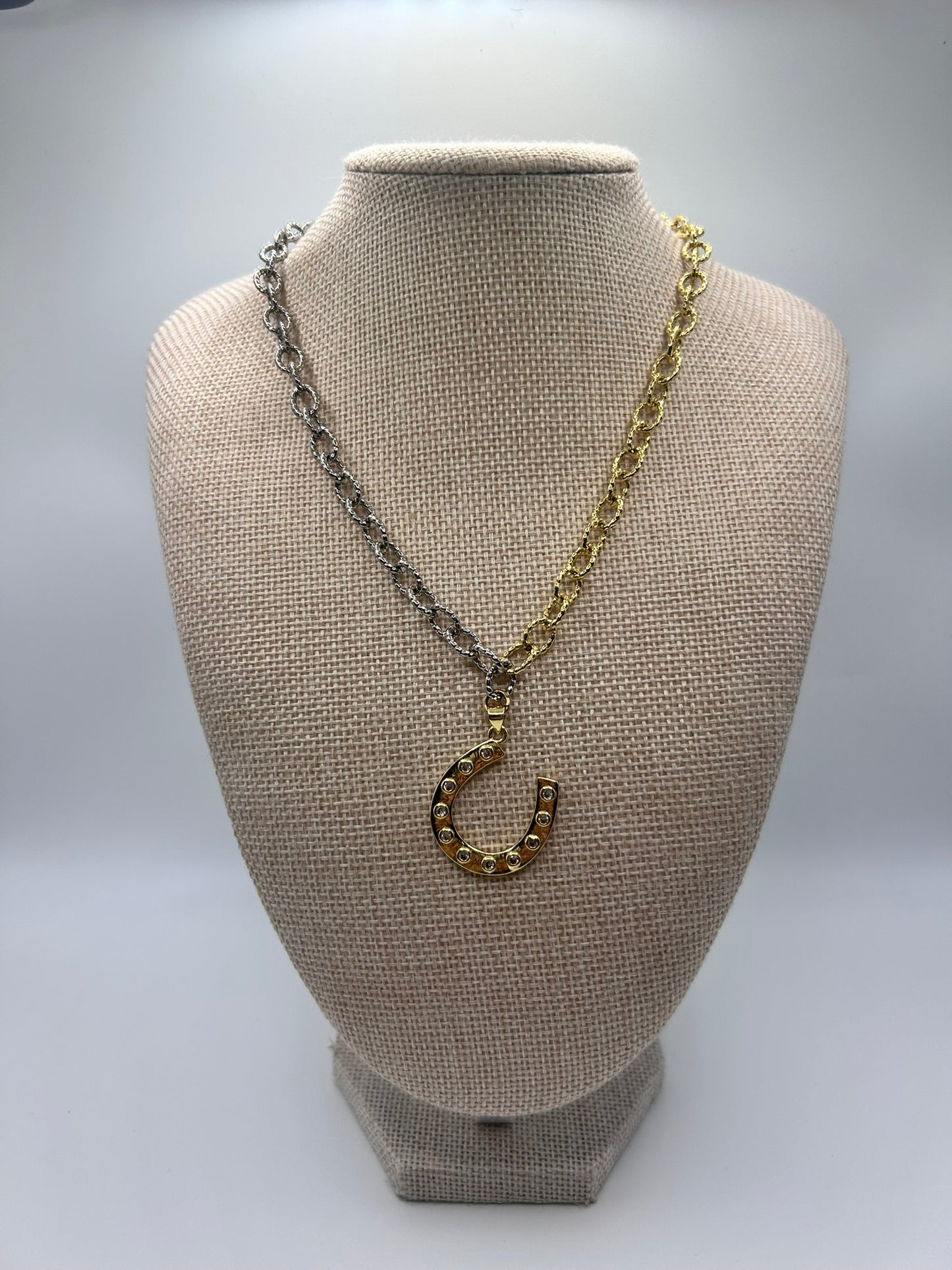 Two Tone Chain Necklace with Charm