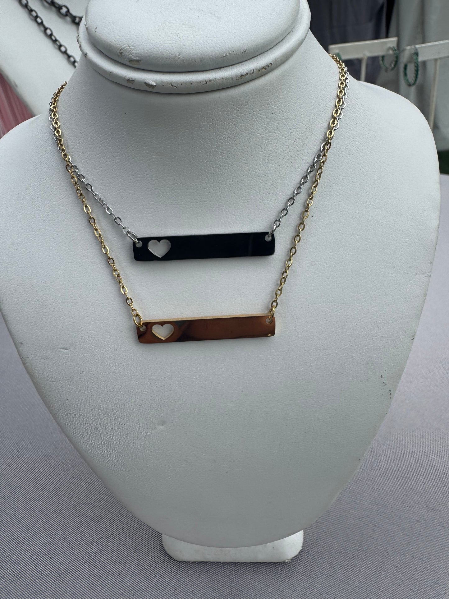 Engraveable Heart Bar Necklace
