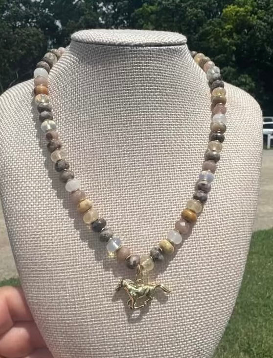 Stone Necklace with Horse Charm