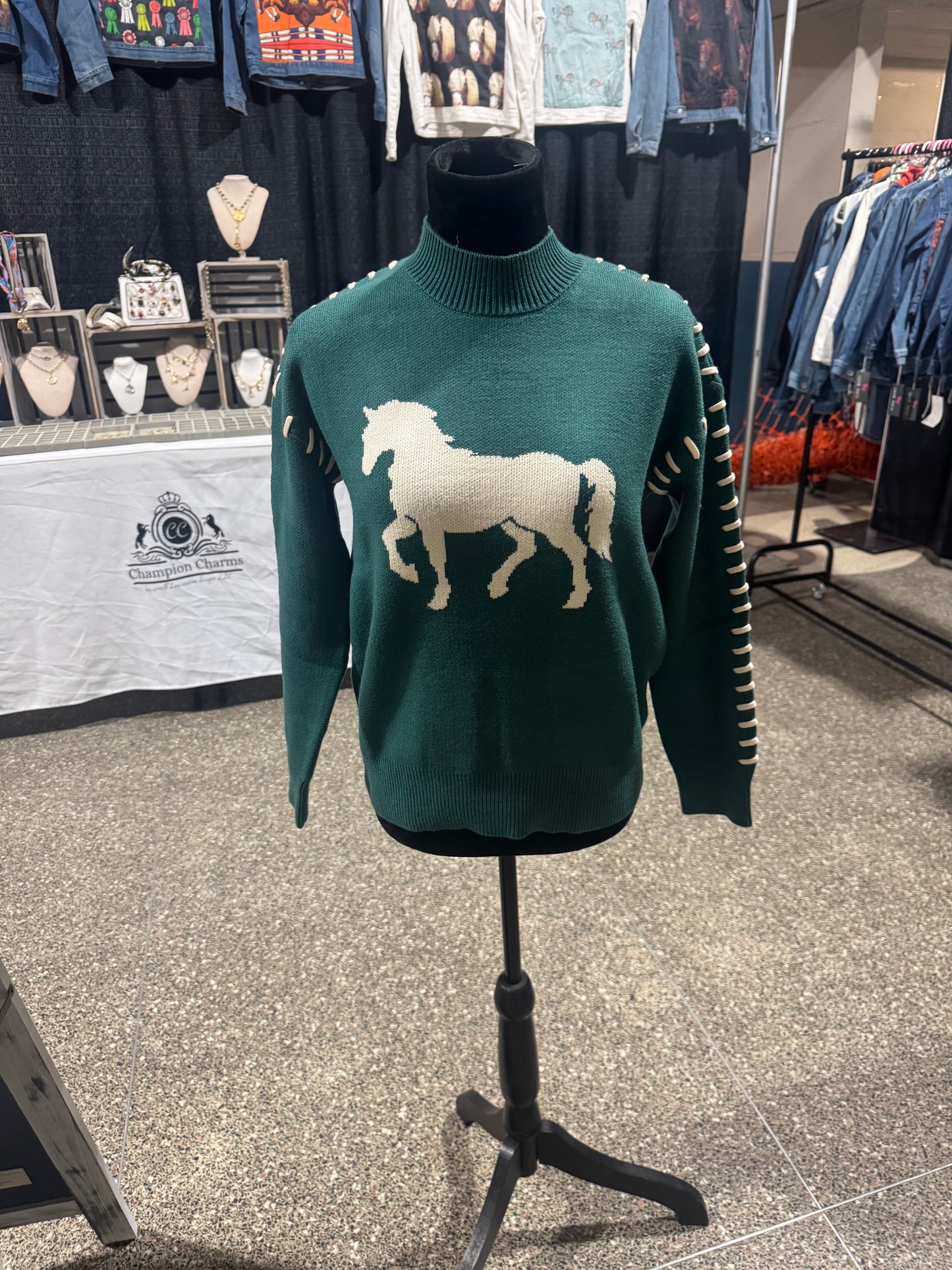 Green and Brown Horse Sweater