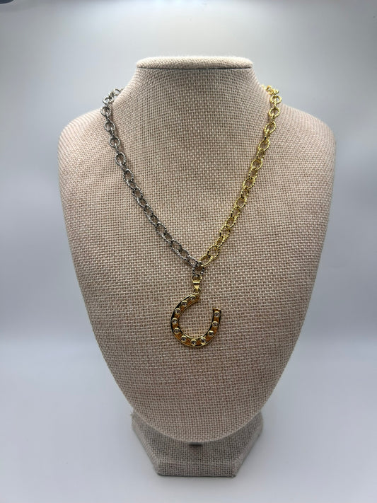 Two Tone Chain Necklace with Charm