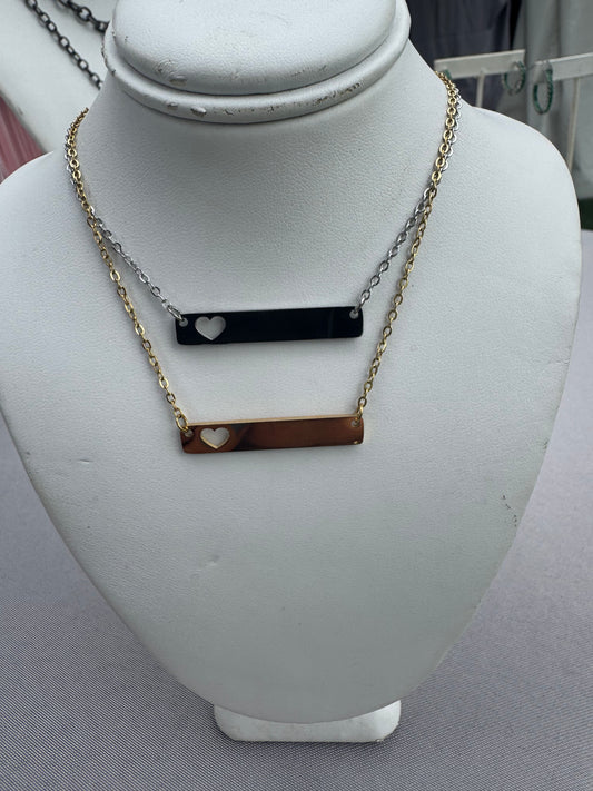 Engraveable Heart Bar Necklace