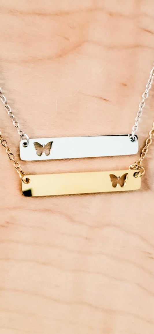 Engraveable Butterfly Bar Necklace