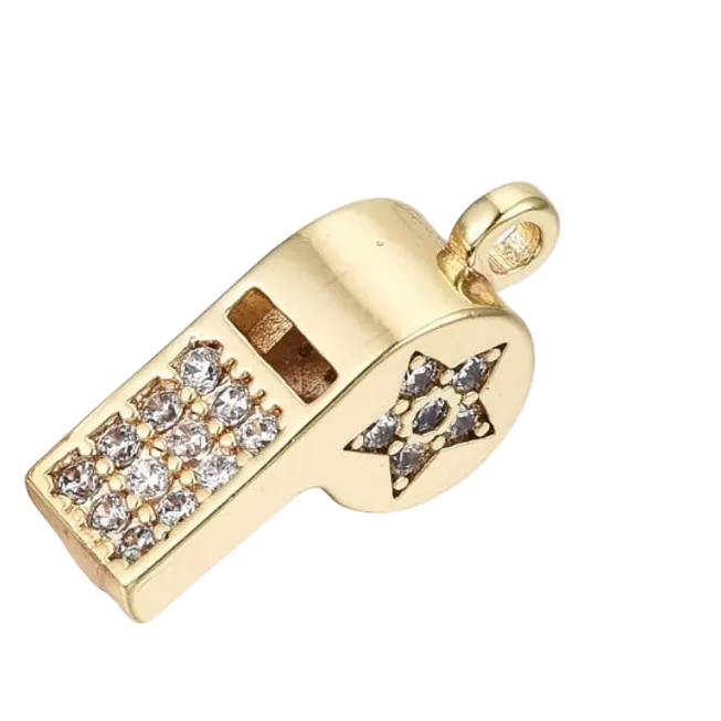 Gold Bedazzled Whisle Charm