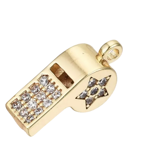 Gold Bedazzled Whisle Charm